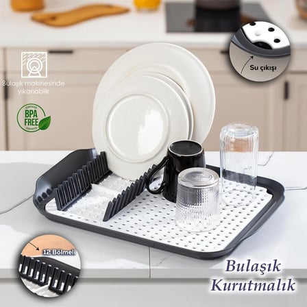 Porsima 1213 Çok Amaçlı Bulaşık Tepsisi Bulaşıklık Tezgah Üstü Kurutmalık Durulama Matı Bulaşık Sepeti