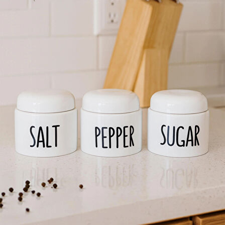 Porsima 18128 3'lü Porselen Ergonomik Baharatlık Seti Yuvarlak Formlu  Baharat Takımı Beyaz 