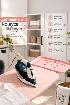 Perilla 15014-1 Liana Lüks Ütü Masası – Geniş Perfore Tablalı, Isıya Dayanıklı Kumaş & Kaymaz Ayaklı Ütü Masası (44x120 cm) 