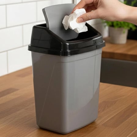Porsima 0101 Kapaklı Gri-Siyah Çöp Kutusu - Favori Banyo ve Mutfak Çöp Kovası 5lt