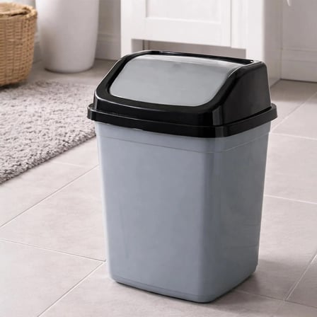 Porsima 0101 Kapaklı Gri-Siyah Çöp Kutusu - Favori Banyo ve Mutfak Çöp Kovası 5lt