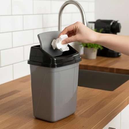 Porsima 0102 Kapaklı Gri-Siyah Çöp Kutusu - Favori Banyo ve Mutfak Çöp Kovası 2,5lt