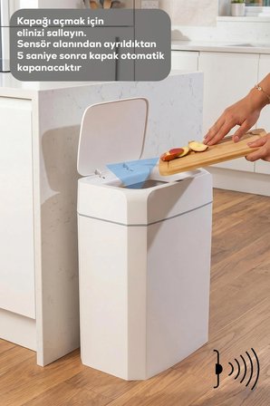 Porsima Me03 Hareket Sensörlü Sessiz Kapatma Çöp Kutusu Banyo Mutfak Çöp Kovası Kapaklı Banyo Çöp Kovası 22Lt