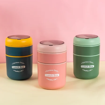 Porsima 5326 Çelik Yemek Termosu Lunch Box Taşınabilir Yemek Kabı Termos 200+650 mL