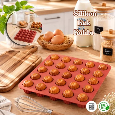 Porsima 30044 Silikon 25li Muffin kalıbı Çiçek kek kalıbı kalıbı Kiremit 24*24cm
