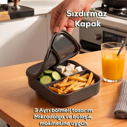 Porsima 34008 Silikon 3 Bölmeli Beslenme Kabı Antrasit 14*16cm