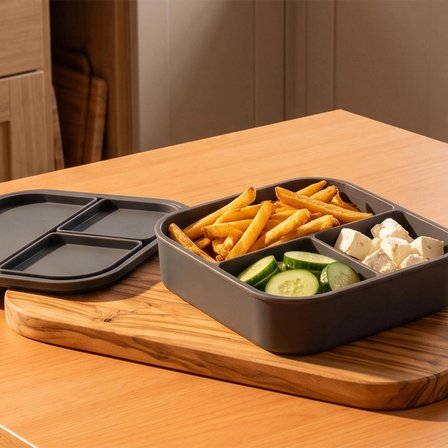 Porsima 34008 Silikon 3 Bölmeli Beslenme Kabı Antrasit 14*16cm
