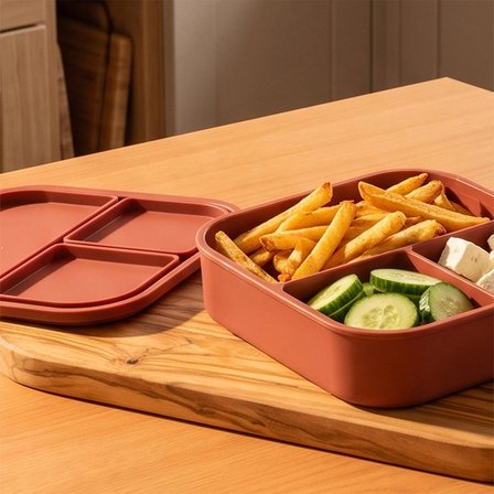 Porsima 34008-1 Silikon 3 Bölmeli Beslenme Kabı Kiremit 14*16cm