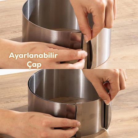 Porsima 1909 Paslanmaz Çelik Ayarlanabilir Yuvarlak Kek Kalıbı