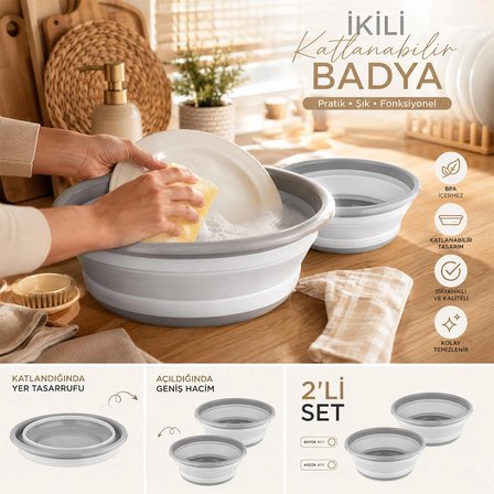 Porsima ET-00111 Çok Amaçlı Katlanır Badya Akordiyon Leğen Katlanabilir Organizer Düzenleyici 9lt - 5lt