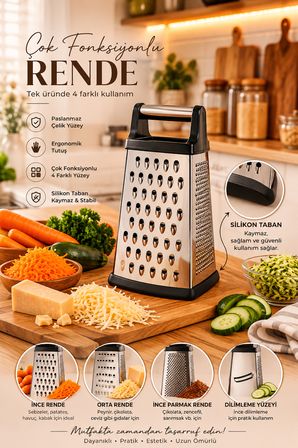 Porsima LM-4023 Razzo 4 Yüzlü Paslanmaz Çelik Rende - Silikon Tabanlı Metal Rende 20 cm