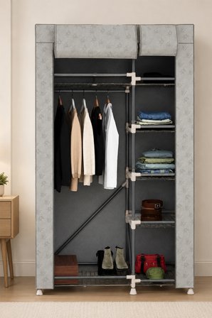 Perilla 63005 Porty Bez Gardırop 99x50x151 cm – Raflı ve Askılı Kumaş Elbise Dolabı