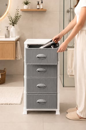 Porsima 0704 4 Katlı Still Komodin Beyaz Gri Çekmeceli Sebzelik Çok Amaçlı Plastik Organizer