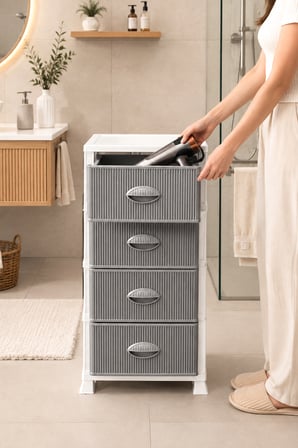 Porsima 0704 4 Katlı Still Komodin Beyaz Gri Çekmeceli Sebzelik Çok Amaçlı Plastik Organizer