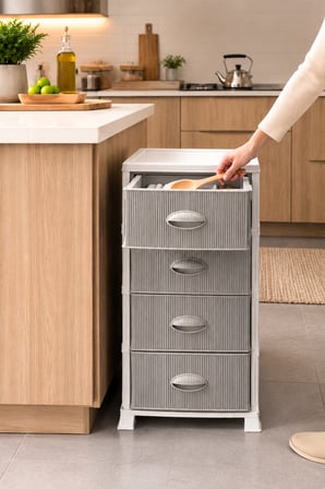 Porsima 0704 4 Katlı Still Komodin Beyaz Gri Çekmeceli Sebzelik Çok Amaçlı Plastik Organizer