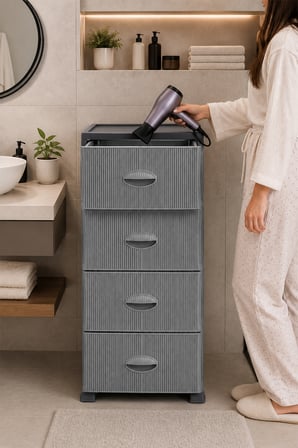 Porsima 0704-1 4 Katlı Still Komodin Ant/Gri Çekmeceli Sebzelik Oyuncak Sepeti Plastik Organizer