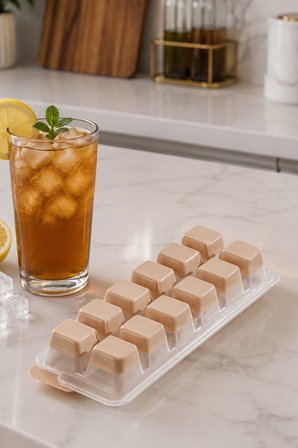 Porsima 4518 Kapaklı Silikon Buz Kalıbı - Dökülmez BPA İçermez Pratik Buzluk Kabı Cappuccino