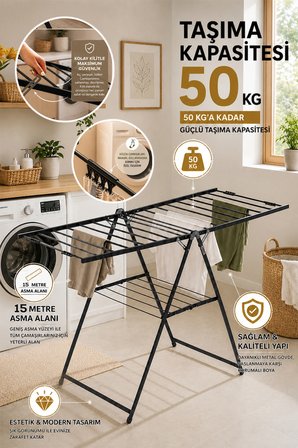 Perilla 17062 Fit Katlanabilir Çamaşır Kurutmalık 15 Metre Asma Alanı 50 Kg Taşıma Kapasiteli