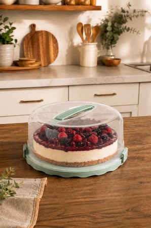Porsima L-00501-2 Kilitli Kulplu Kek & Pasta Taşıma Saklama Fanusu 26 cm (Su Yeşili)