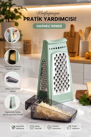 Porsima L-00667 550 ml Hazneli Paslanmaz Çelik Mutfak Rendesi – Turkuaz / Su Yeşili