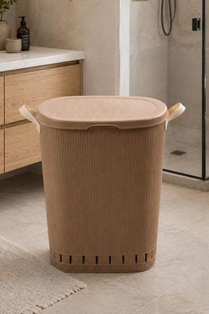 Porsima 0157-2 Still Mokka 40 Lt Kapaklı Hava Delikli Kulplu Plastik Kirli Çamaşır Sepeti