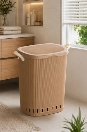 Porsima 0157-2 Still Mokka 40 Lt Kapaklı Hava Delikli Kulplu Plastik Kirli Çamaşır Sepeti