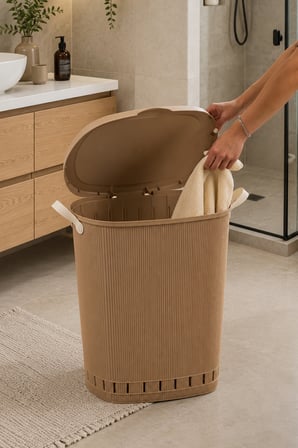 Porsima 0157-2 Still Mokka 40 Lt Kapaklı Hava Delikli Kulplu Plastik Kirli Çamaşır Sepeti