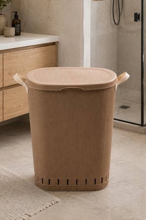 Porsima 0157-2 Still Mokka 40 Lt Kapaklı Hava Delikli Kulplu Plastik Kirli Çamaşır Sepeti