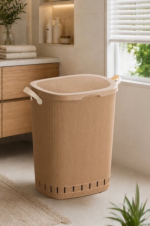 Porsima 0157-2 Still Mokka 40 Lt Kapaklı Hava Delikli Kulplu Plastik Kirli Çamaşır Sepeti