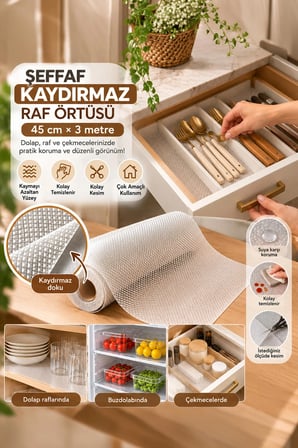 Porsima RF25 Şeffaf Kaydırmaz Raf Örtüsü 45 Cm x 3 Metre - Pıtırık Doku Mutfak Çekmece Ve Dolap İçi Koruyucu Örtü