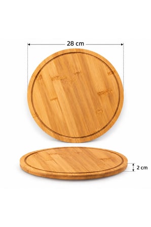 Porsima Pbt-342 360 Derece Döner Bambu Sunum Tepsisi 28 Cm - Yuvarlak Ahşap Peynir, Pasta & Kahvaltı Sunum Tahtası