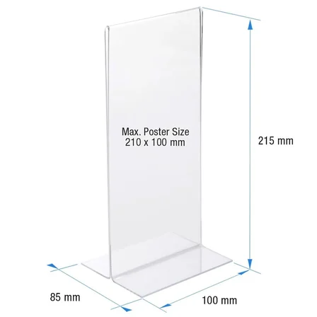 T Tipi Dikey 10x21cm Pleksi Masaüstü Şeffaf Föylük Broşürlük Fiyatlık 5li Paket