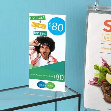 T Tipi Dikey 10x21cm Pleksi Masaüstü Şeffaf Föylük Broşürlük Fiyatlık 5li Paket