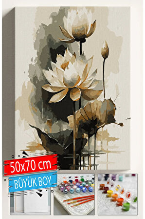 Sayılarla Boyama Seti Numaralı Tuval Fırça Boya Dahil Kasnaklı Set 50x70 Cm - DAMLA SARI ÇİÇEK