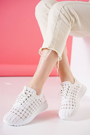 DANTEL Zarif Tasarım Model Dantel Tasarım Kadın Spor Ayakkabı Beyaz