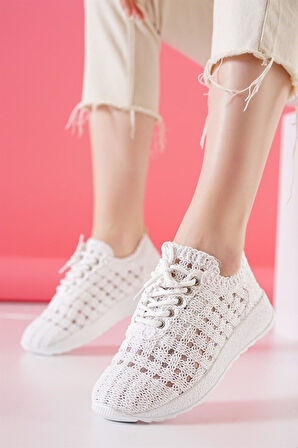 DANTEL Zarif Tasarım Model Dantel Tasarım Kadın Spor Ayakkabı Beyaz