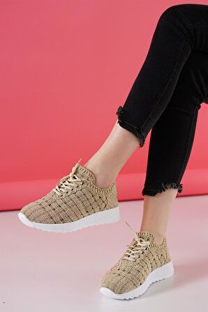 DANTEL Zarif Tasarım Model Dantel Tasarım Kadın Spor Ayakkabı Krem