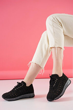 DANTEL Zarif Tasarım Model Dantel Tasarım Kadın Spor Ayakkabı Siyah