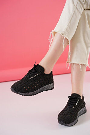 DANTEL Zarif Tasarım Model Dantel Tasarım Kadın Spor Ayakkabı Siyah