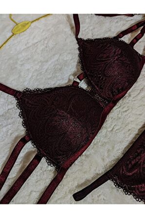 DANTELLİ SÜTYEN KÜLOT Beden 75B Renk BORDO