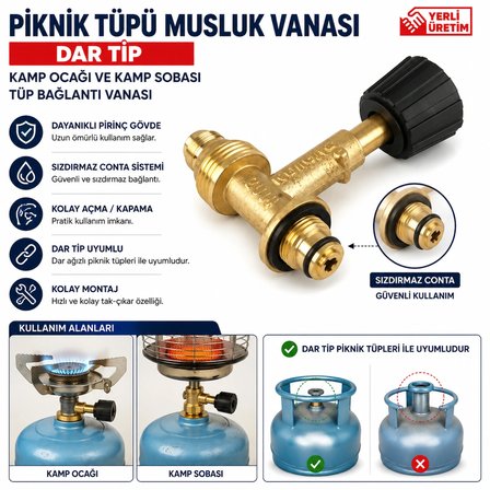 Piknik Tüpü Musluk Vanası Dar Tip Kamp Ocağı ve Kamp Sobası Tüp Bağlantı Vanası