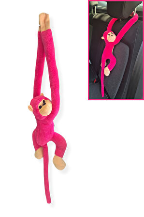 Araç İçi Dekoratif Pembe Pelüş Maymun Yastık – Yapışkan Elleriyle Koltuğa Sarılan Oto Aksesuar