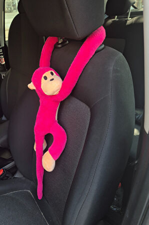 Araç İçi Dekoratif Pembe Pelüş Maymun Yastık – Yapışkan Elleriyle Koltuğa Sarılan Oto Aksesuar