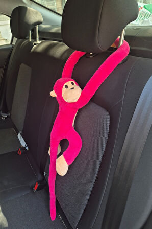 Araç İçi Dekoratif Pembe Pelüş Maymun Yastık – Yapışkan Elleriyle Koltuğa Sarılan Oto Aksesuar