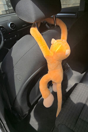 Araç İçi Dekoratif Turuncu Pelüş Maymun Yastık – Yapışkan Elleriyle Koltuğa Sarılan Oto Aksesuar