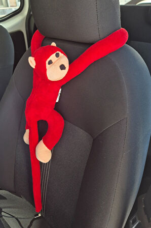 Araç İçi Dekoratif Kırmızı Pelüş Maymun Yastık – Yapışkan Elleriyle Koltuğa Sarılan Oto Aksesuar