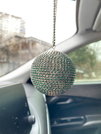 Kristal Taşlı Disko Topu Dikiz Ayna Süsü Küçük 6cm Zümrüt Yeşil