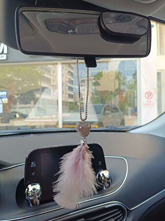 Pandalı Model Metal Yıldız Dikiz Ayna Süsü Pudra Pembe Tüylü