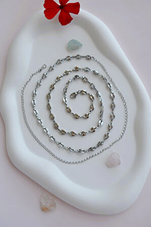 Çelik Bel Zinciri Uzun Kolye Bel Kolyesi Çelik