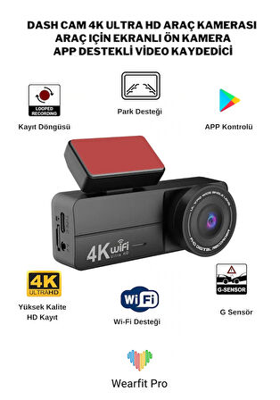 Wearfitpro Dash Cam 4k Araç İçi Kamera Kaza Güvenlik Kamerası